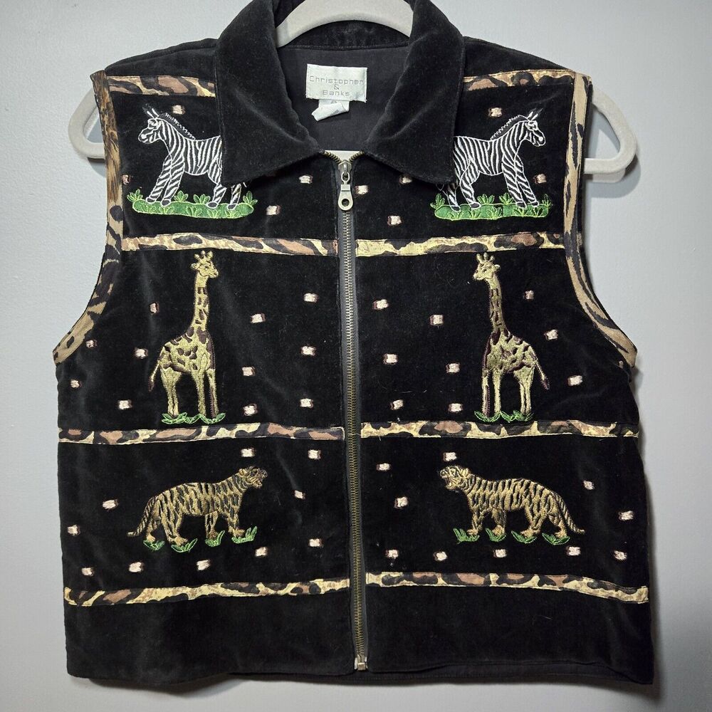 Christpoher & Banks Velvet Vintage Safari Vest Animal‎ Print Size Medium